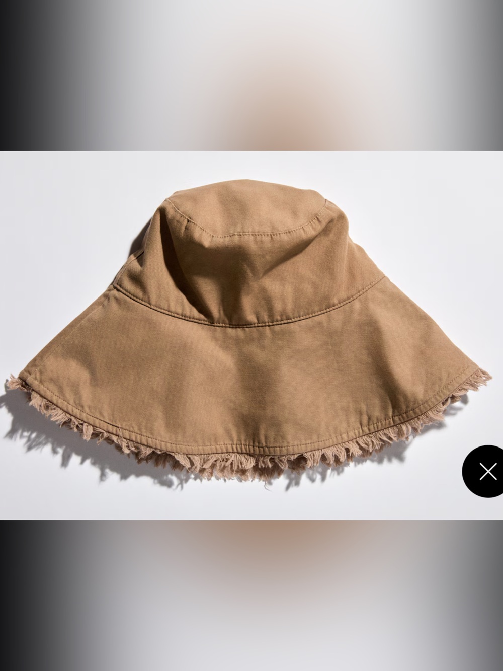 NWT H&M Women’s Cotton bucket hat dark beige size XS/S frayed edge summer hat